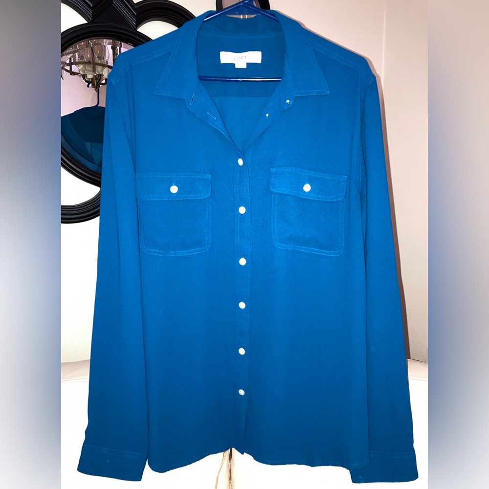 Loft royal blue button up blouse
